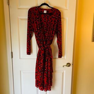 CAbi Red and Black Leopard Print Long Sleeve Dress. Only worn a few times.
